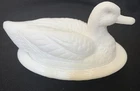 Westmoreland Duck on Nest White Milk Glass Covered Dish Wave Base Vintage