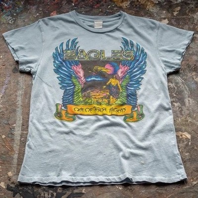 Eagles band One Of These Nights Light Blue Graphic T shirt vtg Men Women