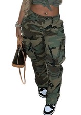 Women's Plus Size Camo Cargo Pants High Waist Slim Fit Camouflage Jogger Pant...