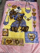 NEW Acrylic Super Soft Vintage Baby Blanket Throw Bear Cartoon Japan Material LE