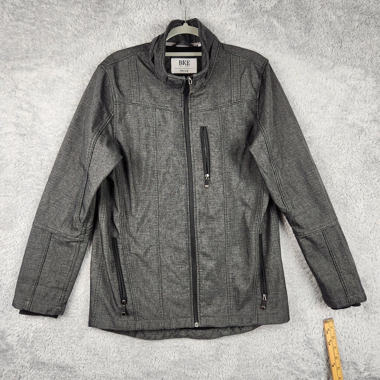 BKE Jacket Mens Medium Gray Moto Softshell Full Zip Pockets Insulated Lined Goth