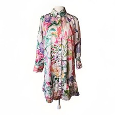 Zara Dress Women’s Sz Small Floral Satin Ruffle Hem Knee Length Mini Long Sleeve