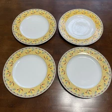 VTG TK Thun 4 Dinner Plates Yellow Floral Made in Italy Cottage Filigree Gala