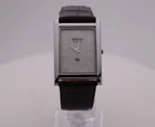 Vintage Seiko Slim Quartz White Dial Men's Wrist Watch with Dark Brown Strap