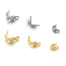 100x Stainless Steel Clamp Clam Shell Bead Tips Closed Loop Knots Crimp Findings