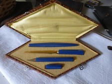 Ancien Coffret Nécessaire d'écriture en bakélite bleu lapis art Déco