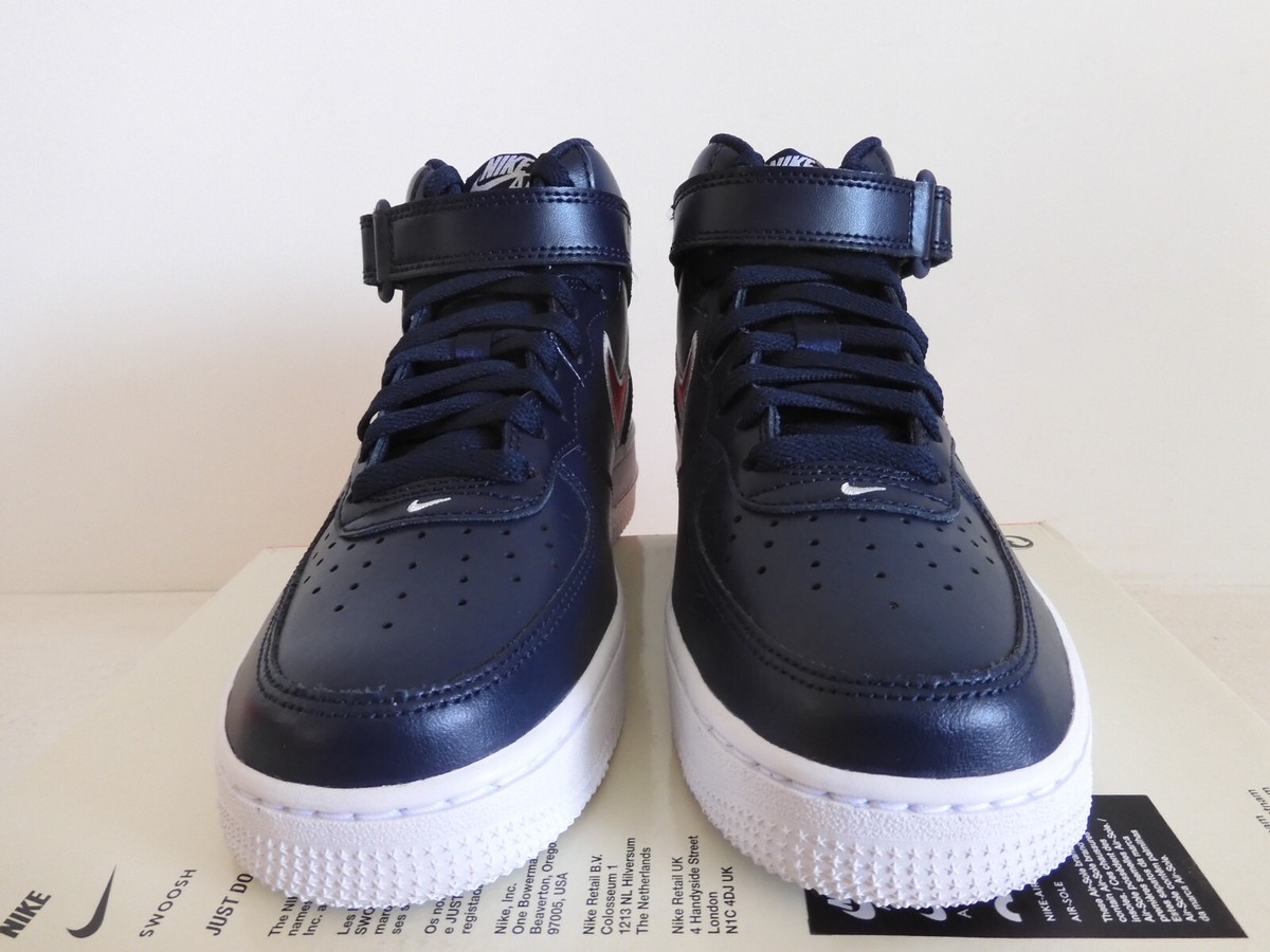 WMNS NIKE AIR FORCE 1 07 MID OBSIDIAN BLUE-UNI RED-WHITE SZ 6