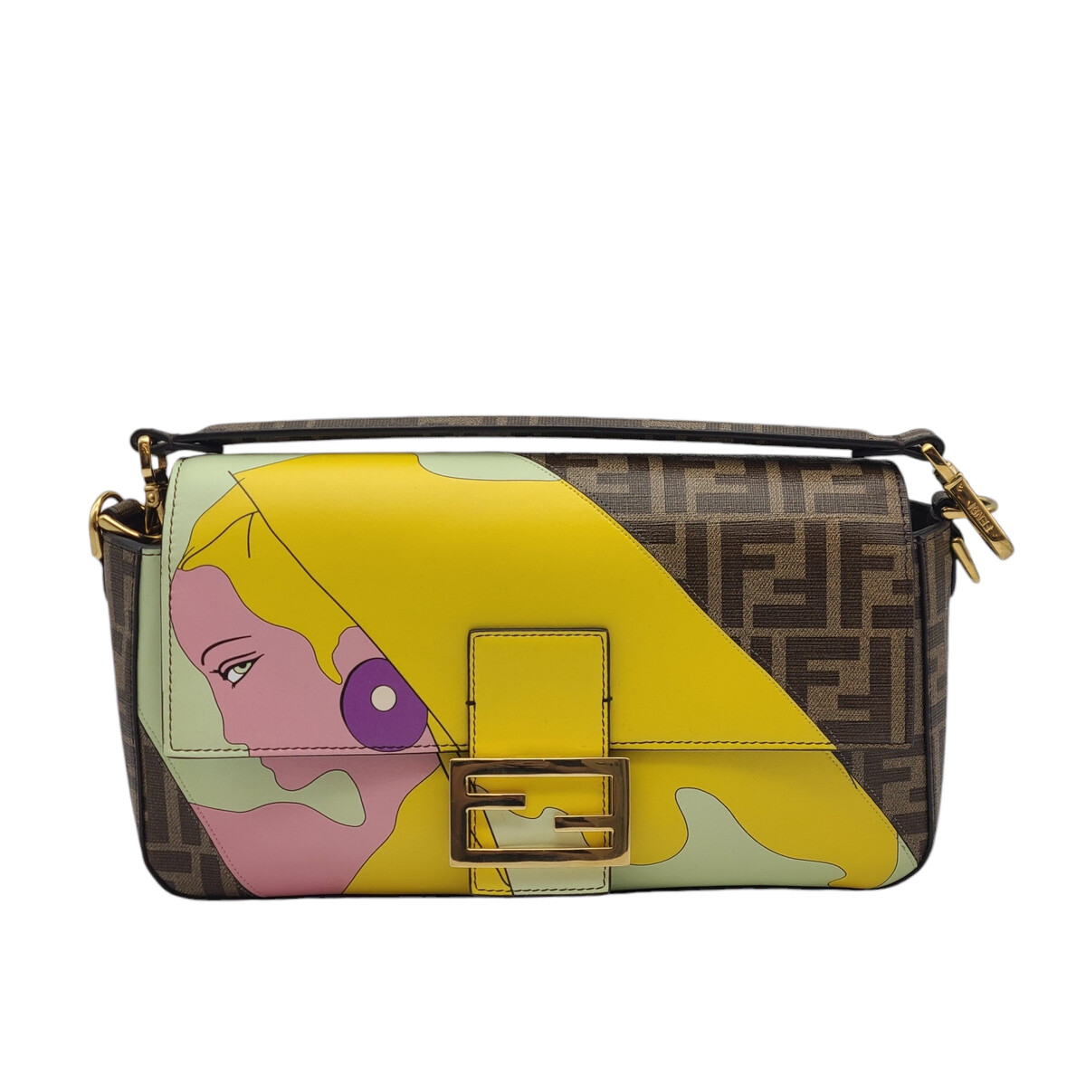 Fendi Baguette Glazed Fabric Shoulder Bag in Black FEA102854
