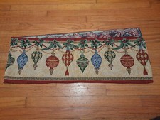 Vintage Tapestry Table Runner Christmas Ornaments 72" Long Holiday Holly