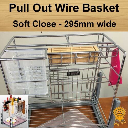Soft Close Pull Out Pantry Organiser Kitchen Cabinet Storage Wire Basket 295mm