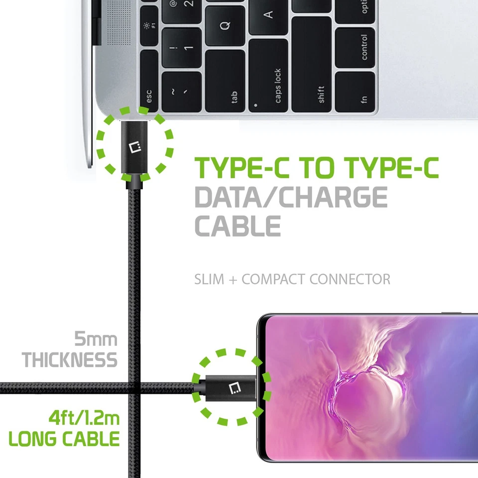 USB Type C Cable – Fast Charging Nylon Braided USB C to USB C Cord (3 Pack) - Image 3 of 4