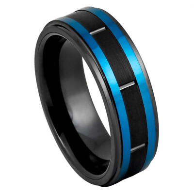 1143 Tungsten   8mm Black IP & Blue IP Plated Sides   8mm