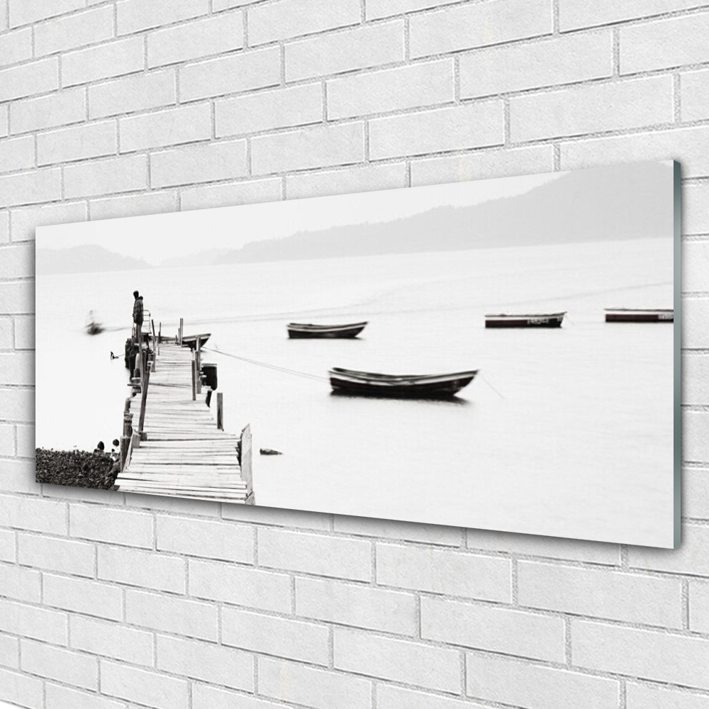 Tableau sur Plexiglas 125x50 style bord de mer avec pont pour habiller un mur de bureau