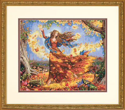 Dimensions Gold 16ct Counted Cross Stitch Herbst Fairy Size: 35 x 30cm Grey Aida