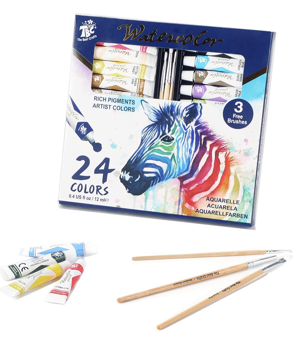 Art watercolour paint set pack 24 x 12mL high quality non toxic 24 colours tubes