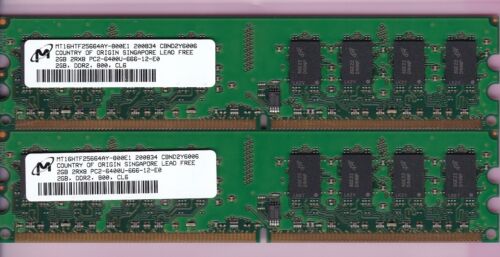 4GB 2x2GB PC2-6400 MICRON MT16HTF25664AY-800E1 DDR2-800 Desktop Ram Memory Kit