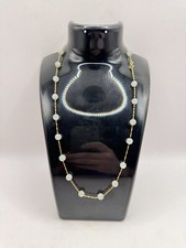 14K 585 Italy Yellow Gold Blue Green Beaded Station Necklace