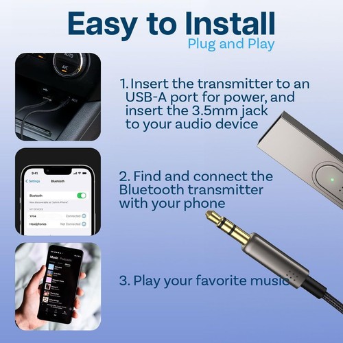 Aux to Bluetooth 5.1 Adapter 3.5mm Bluetooth Receiver Microphone for Car - Afbeelding 4 van 18