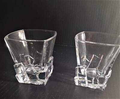 Berkware Lowball Whiskey Glasses Ice Cubes Square Top Set 2