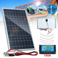 30W 12V Solar Battery Trickle Charger Maintainer with 100A Controller Boat Car