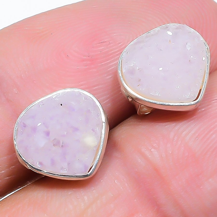 White Titanium Druzy Gemstone Handmade 925 Sterling Silver Tops Earring q264
