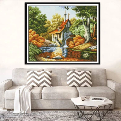 MARKENLOS Kreuzstich Stickpackung Stickerei- 14ct Schönes Haus Bild Handwerk /