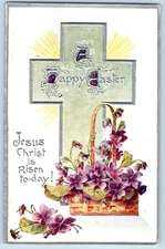 Easter Postcard Holy Cross And Flowers In Basket Willimantic Connecticut CT 1911