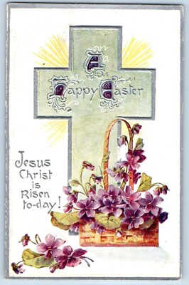 Easter Postcard Holy Cross And Flowers In Basket Willimantic Connecticut CT 1911