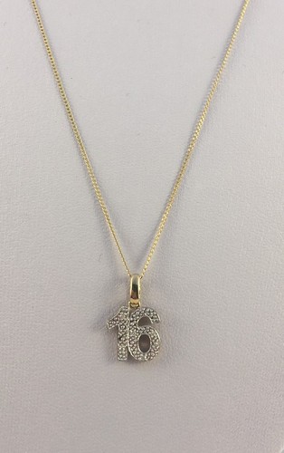 9 kt Gold 0,02 kt Diamant Set 16 Anhänger 1,6 x 1,1 cm inkl. Ballen an 18" Kette 1,4 gm NEU - Bild 2 von 2