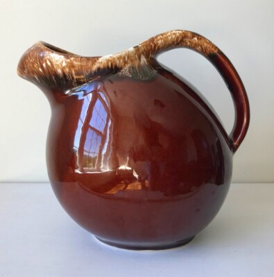 Vintage Hull Brown Pottery Potbelly Pitcher with Ice Lip Ovenproof Made in USA