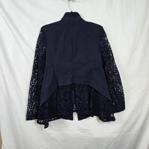 Lane Bryant Navy Lace Sleeves High-Low Back Bryant One Button Career Blazer 14 - Picture 7 of 13