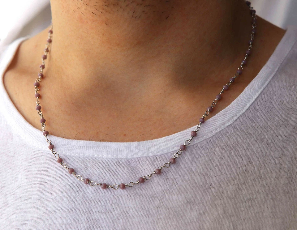 collana Argento 925 marsigliesi cristallo opaco viola malva 50 cm regolabile - Immagine 4 di 4