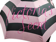 Victorias Secret Travel Size Signiture Pink Black Striped Umbrella PREOWNED