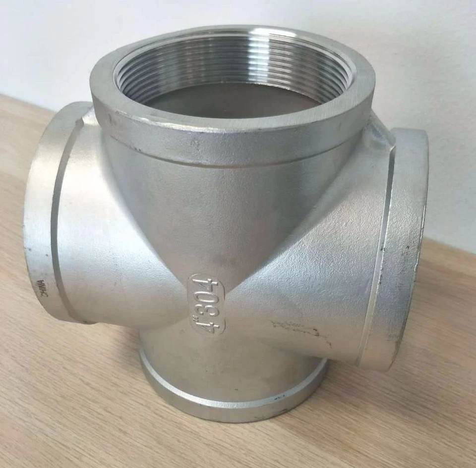 Stainless Steel 304 Pipe Fitting 3/8" Inch 4 Way Cross Female NPT Class 150 - Image 2 of 3