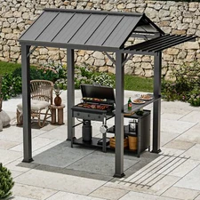 Outdoor Grill Gazebo 6' x 8' Galvanized Steel Roof Extended Eave with UV Block