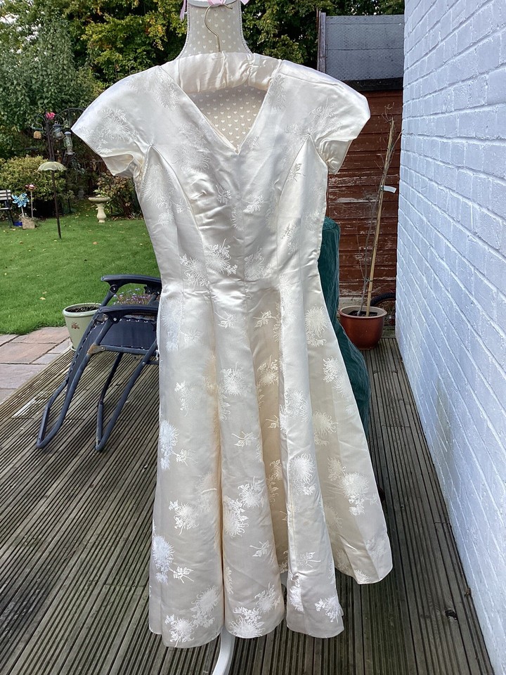 Vintage 1950s Mulberry Silk Wedding Dress Exquisite Design Hand Made