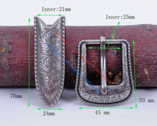 1" Vintage Silver Texas Western Flower Engraved Cowboy 2 piece Belt Pin buckle
