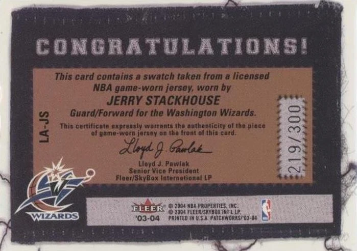 2003-04 Fleer Patchworks - Jerry Stackhouse #LA-JS