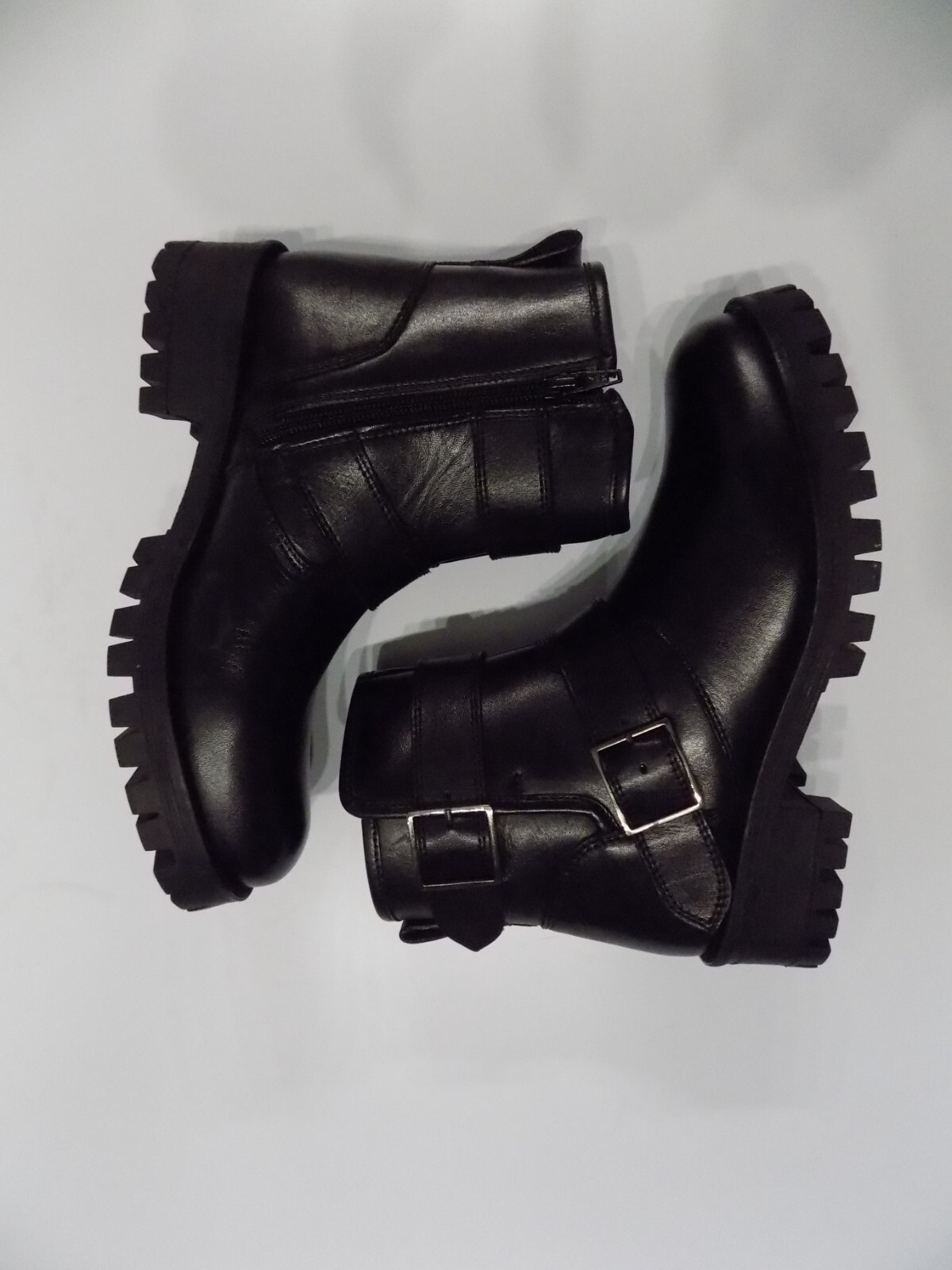 SAOLA Stivaletti biker neri in pelle misura da 5 a 4 5 donna suola grossa tacco basso onfire