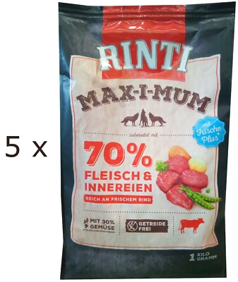(EUR 9,19 / kg)  Rinti Maximum mit Rind getreidefreies Hundefutter: 5 x 1 kg