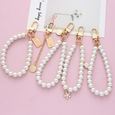 Women Pearl Beaded Lobster Clasp Key Chain Wristlet Keychain Bangle Key Chain UK