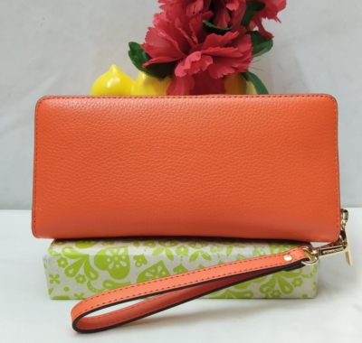 Michael Kors Jet Set Travel Orange Pebbled Leather Zip Around