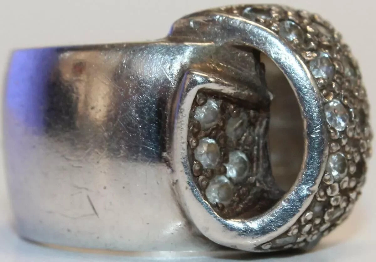 B0018 - Solid Wide 925 Silver Ring with Clear Sto… - image 2