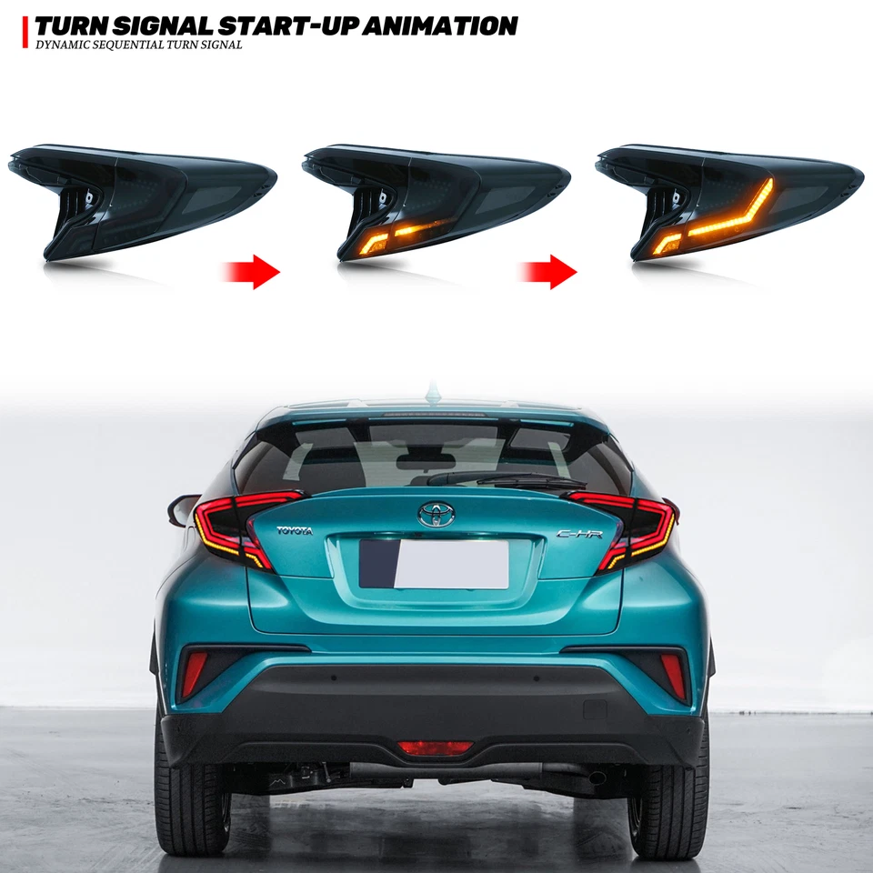LED Tail Lights For Toyota C-HR 2018-2022 Animation Black Rear Lamps Assembly  - Image 3 of 4