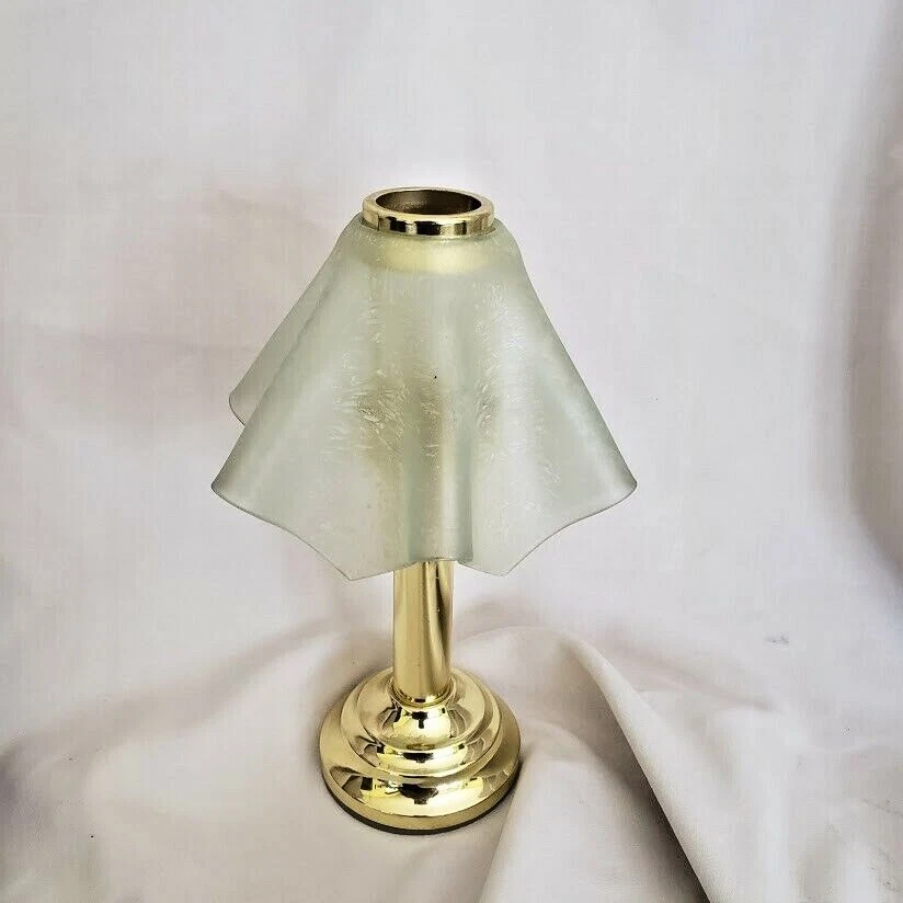 Brass and Glass Table top Votive Holder 10 1/4" tall with Shade Topper - Image 2 of 3