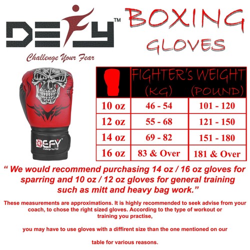 DEFY® Boxing Gloves Leather Punch Training Sparring MMA Fight UFC Red Skull - Picture 6 of 10