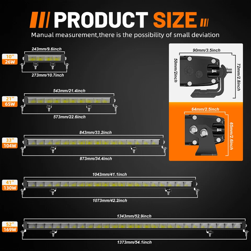 22" 32 42" 52" LED Work Light Bar Offroad Spot Flood Amber/w DRL Fog Driving SUV - Image 2 of 4