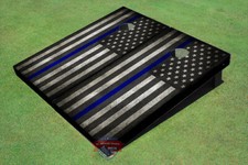Custom Black And White American Flag "Thin Blue Line" Cornhole Board set