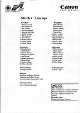 UEFA EURO SWEDEN 1992 - 17.06.1992 Sweden - England Match 9 Line ups - Original
