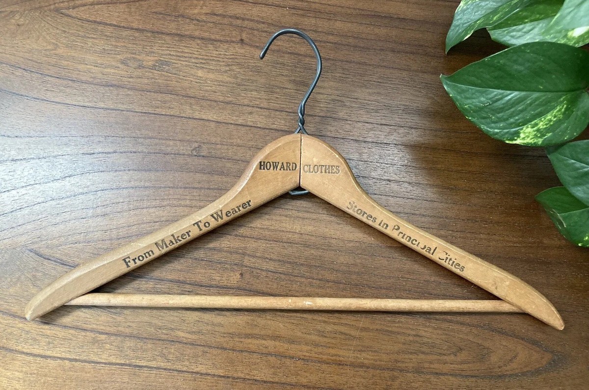 Vintage 50s Wooden Coat Hanger HOWARD CLOTHES 1950s Advertising